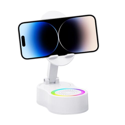 demaxiyad Handyhalter Für Schreibtisch - Höhenverstellbare Handyhalterung Mit RGB-Beleuchtung & Mikrofonintegriert | Anpassbares Tragbares RGB-Dock Mit Lautsprecher Für Reisen Auto Flugzeug von demaxiyad