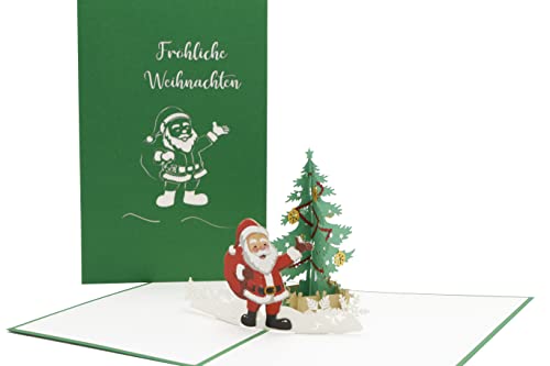 Weihnachtsmann, Nikolaus mit Tannenbaum, Fröhliche Weihnachten, 3D-karte, klappkarte, Pop Up Karte von design3dkarten