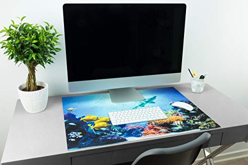 Schreibtischunterlage für Kinder Unterwasserwelt mit Fischen | Haie | Korallen | Größe: 70x50cm | XXL-Schreibtischunterlage | abwischbar | Made in Germany von deskpad