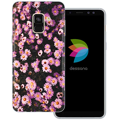 dessana Blumenwiese transparente Schutzhülle Handy Case Cover Tasche für Samsung Galaxy A8 (2018) Gänseblümchen Rosa von dessana