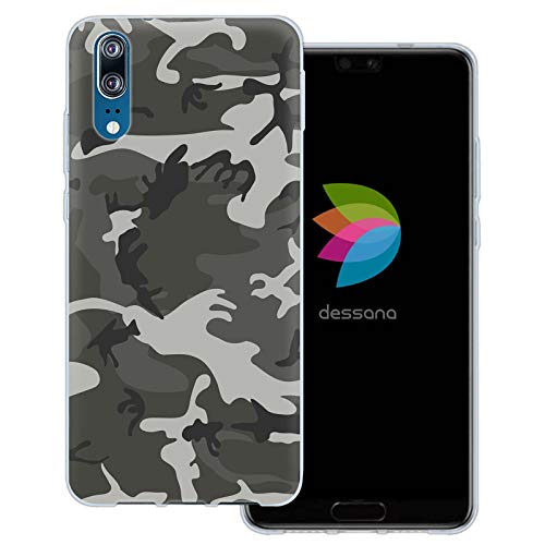 dessana Camouflage transparente Schutzhülle Handy Case Cover Tasche für Huawei P20 Militär Grau von dessana