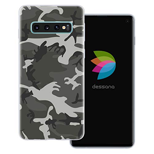 dessana Camouflage transparente Schutzhülle Handy Case Cover Tasche passend für Samsung Galaxy S10 Militär Grau von dessana