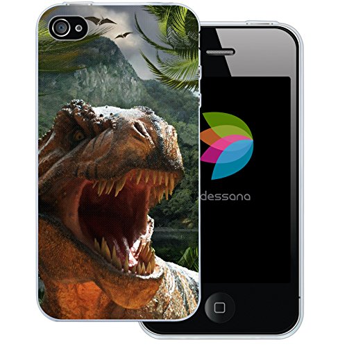dessana Dinosaurier Welt transparente Silikon TPU Schutzhülle 0,7mm dünne Handy Tasche Soft Case für Apple iPhone 4/4S Tyrannosaurus Dschungel von dessana