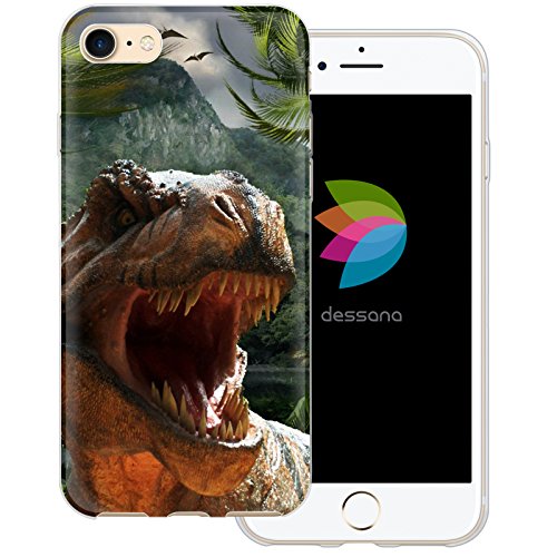 dessana Dinosaurier Welt transparente Silikon TPU Schutzhülle 0,7mm dünne Handy Tasche Soft Case passend für Apple iPhone 8 Tyrannosaurus Dschungel von dessana