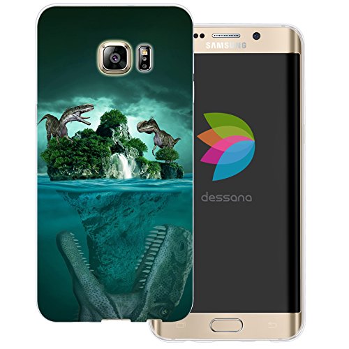 dessana Dinosaurier Welt transparente Silikon TPU Schutzhülle 0,7mm dünne Handy Tasche Soft Case passend für Samsung Galaxy S6 Edge Plus Dino Urwald von dessana