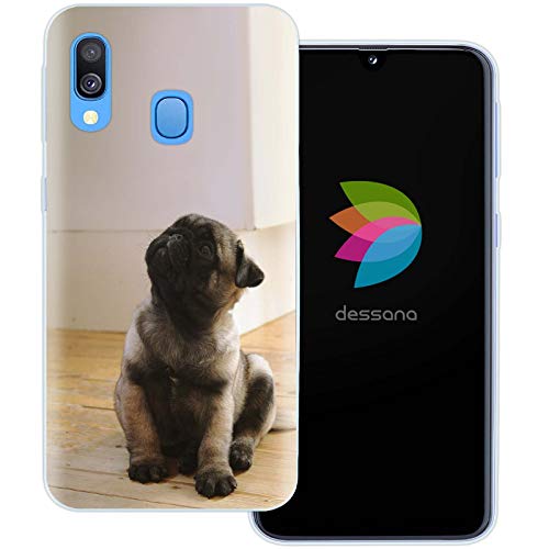 dessana Hunde Welpen transparente Schutzhülle Handy Case Cover Tasche passend für Samsung Galaxy A40 Mops Welpe von dessana