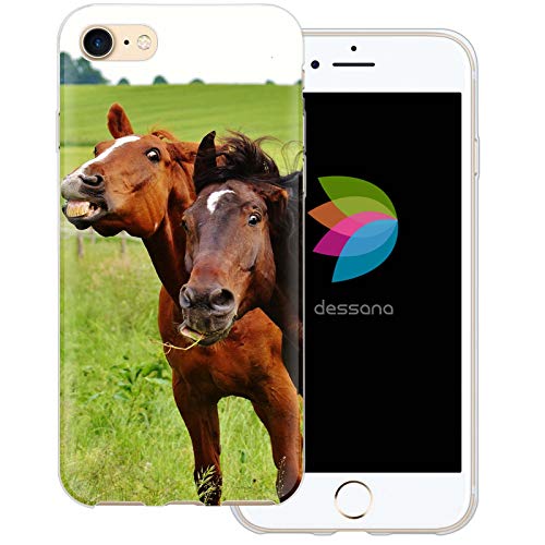 dessana Lustige Pferde transparente Silikon TPU Schutzhülle 0,7mm dünne Handy Tasche Soft Case für Apple iPhone 7 Fressende Pferde von dessana
