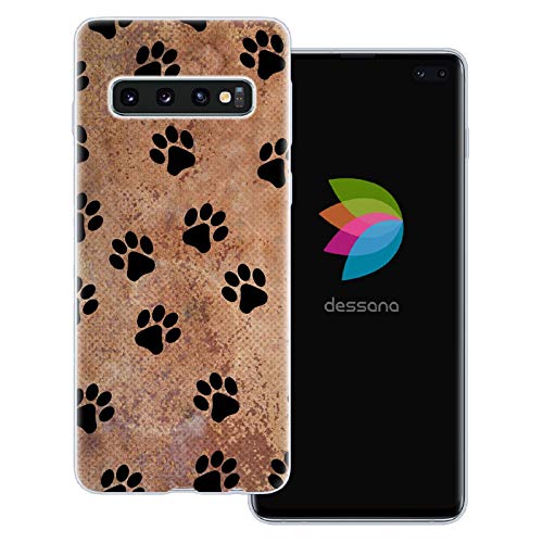 dessana Tier Pfoten transparente Schutzhülle Handy Case Cover Tasche für Samsung Galaxy S10+ Pfoten Abdrücke von dessana