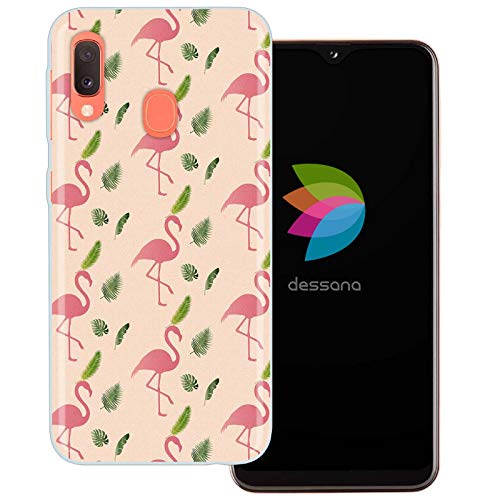 dessana Tropisch transparente Schutzhülle Handy Case Cover Tasche passend für Samsung Galaxy A20e Flamingo Feder von dessana
