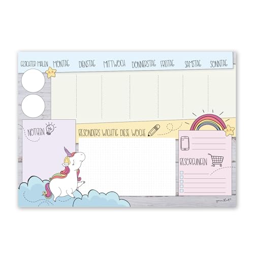Einhorn Schreibtischunterlage für Mädchen aus Papier I 25 Blatt I DIN A3 I Kinder I Wochenplaner I dv219 von #detailverliebt
