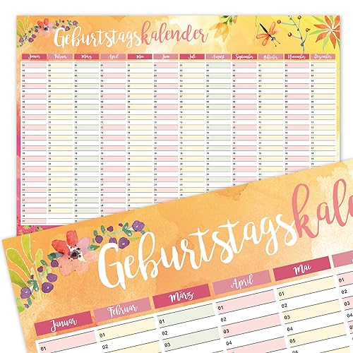 Geburtstagskalender mit Blumen-Motiv I DIN A2 I jahresunabhängig I Dauerkalender für Mädchen, Frauen, WG, die ganze Familie I dv_468 von #detailverliebt