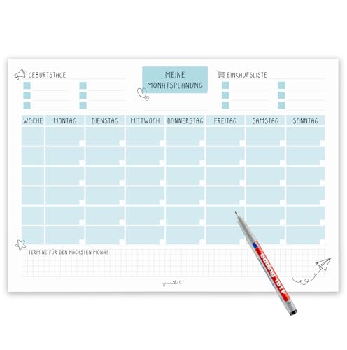 Magnetischer Monatsplaner Whiteboard blau undatiert I DIN A3 Wochen-Planer Tagesplaner Organizer Planung Überblick I abwischbar I dv_527 von #detailverliebt