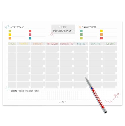 Magnetischer Monatsplaner Whiteboard bunt undatiert I DIN A3 Wochen-Planer Tagesplaner Organizer Planung Überblick I abwischbar I dv_526 von #detailverliebt