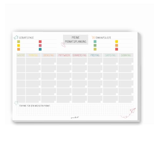 Monatsplaner bunt undatiert I DIN A4 Block zum Abreißen I 50 Blatt I Wochen-planer Tagesplaner Organizer Planung aus Papier Vordruck I dv_234 von #detailverliebt