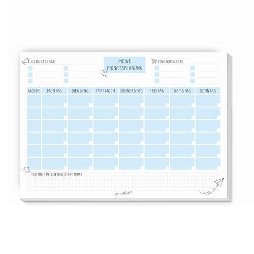 Monatsplaner undatiert I DIN A4 I 50 Blatt I Blau I Block zum beschriften und Abreißen I Wochen-planer Tagesplaner Organizer Planung aus Papier Vordruck I dv530 von #detailverliebt
