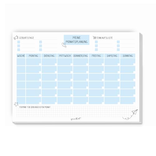 Monatsplaner undatiert I DIN A4 I 50 Blatt I Blau I Block zum beschriften und Abreißen I Wochen-planer Tagesplaner Organizer Planung aus Papier Vordruck I dv_530 von #detailverliebt