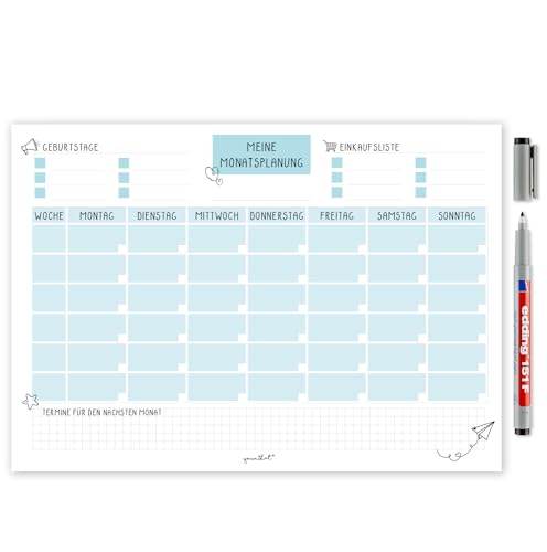Selbstklebender Monatsplaner Whiteboard blau undatiert I DIN A3 Wochen-Planer Tagesplaner Organizer Planung Überblick I abwischbar I dv_529 von #detailverliebt