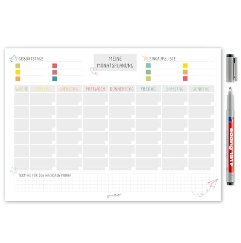 Selbstklebender Monatsplaner Whiteboard bunt undatiert I DIN A3 Wochen-Planer Tagesplaner Organizer Planung Überblick I abwischbar I dv_528 von #detailverliebt