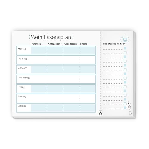 XL Menüplaner DIN A3 Essensplaner mit Einkaufs-Liste in türkis I 50 Blatt I extra großer Essens-Organizer Block zum Abreißen I dv_544 von #detailverliebt