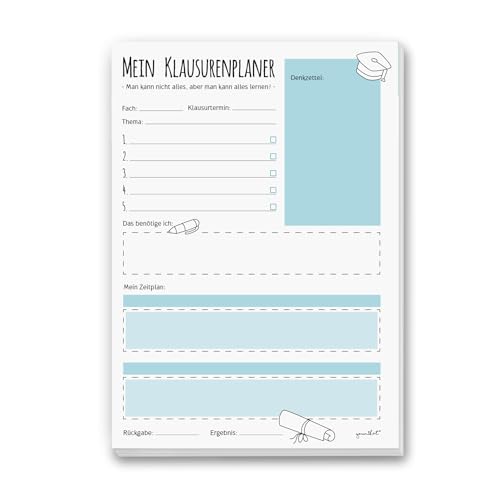 #detailverliebt Notizblock Mein Klausurenplaner I dv_205 blau I DIN A4 I 50 Blatt I Schreibblock to-Do-Liste Planer Schule Studium Lernphase Prüfungs-Vorbereitung von #detailverliebt