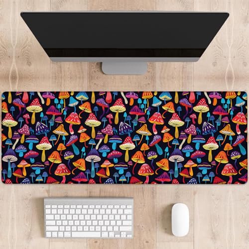 dhakalrlde Bunte Pilz-Gaming-Mauspad, skurriles Pilz-Muster, große Schreibtischunterlage für Computer, erweiterte Tastatur, Laptop, Mauspads, 80 x 29 cm, rutschfestes Gummi-Mauspad für Bürodekoration von dhakalrlde
