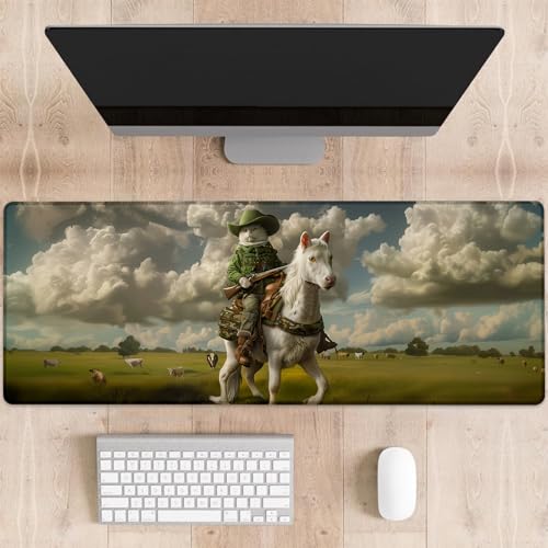 dhakalrlde Cowboy-Katzen-Gaming-Mauspad, lustige weiße Katzen, die auf einem Pferd reiten, große Schreibtischunterlage für Computer, erweiterte Tastatur, Laptop, Mauspads, 80 x 29 cm, rutschfestes von dhakalrlde