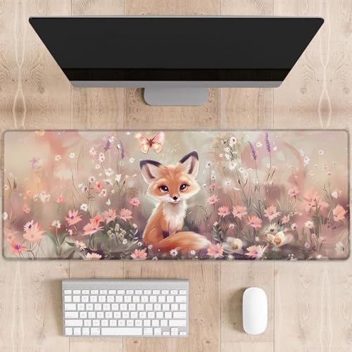 dhakalrlde Cute Fox Gaming-Mauspad, hübscher Fuchs mit Blumen, große Schreibtischunterlage für Computer, erweiterte Tastatur, Laptop, Mauspads, 80 x 29 cm, rutschfestes Gummi-Mauspad für dhakalrlde Cute Fox Gaming-Mauspad, hübscher Fuchs mit Blumen, große Schreibtischunterlage für Computer, erweiterte Tastatur, Laptop, Mauspads, 80 x 29 cm, rutschfestes Gummi-Mauspad für von dhakalrlde