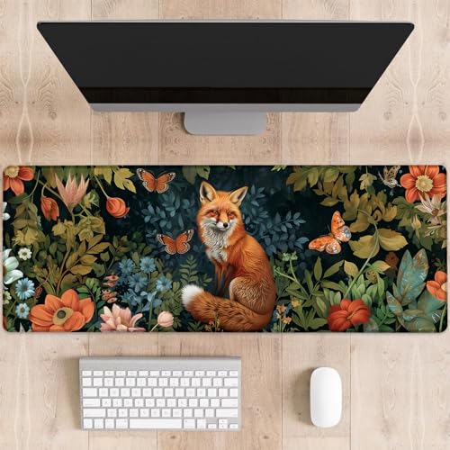 dhakalrlde Elegant Fox Gaming-Mauspad, Fuchs mit Blumen und Schmetterlingen, große Schreibtischunterlage für Computer, erweiterte Tastatur, Laptop, Mauspads, 80 x 29 cm, rutschfestes Gummi-Mauspad für dhakalrlde Elegant Fox Gaming-Mauspad, Fuchs mit Blumen und Schmetterlingen, große Schreibtischunterlage für Computer, erweiterte Tastatur, Laptop, Mauspads, 80 x 29 cm, rutschfestes Gummi-Mauspad für von dhakalrlde