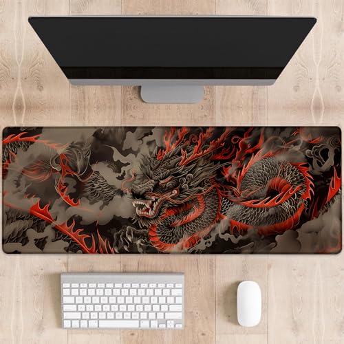 dhakalrlde Fire Dragon Gaming-Mauspad, großes orientalisches mythisches Design, Schreibtischunterlage für Computer, erweiterte Tastatur, Laptop, Mauspads, 80 x 29 cm, rutschfestes Gummi-Mauspad für dhakalrlde Fire Dragon Gaming-Mauspad, großes orientalisches mythisches Design, Schreibtischunterlage für Computer, erweiterte Tastatur, Laptop, Mauspads, 80 x 29 cm, rutschfestes Gummi-Mauspad für von dhakalrlde