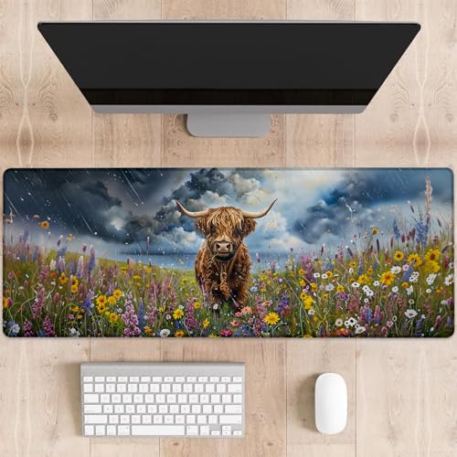dhakalrlde Gaming-Mauspad, Motiv: Highland Cow und Wildblume, großes Stormy Sky-Design, Schreibtischunterlage für Computer, erweiterte Tastatur, Laptop, Mauspads, 80 x 29 cm, rutschfestes dhakalrlde Gaming-Mauspad, Motiv: Highland Cow und Wildblume, großes Stormy Sky-Design, Schreibtischunterlage für Computer, erweiterte Tastatur, Laptop, Mauspads, 80 x 29 cm, rutschfestes von dhakalrlde