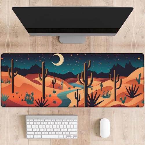 dhakalrlde Gaming-Mauspad, stilisierte Kaktus-Landschaft, große Schreibtischunterlage für Computer, erweiterte Tastatur, Laptop, Mauspads, 80 x 29 cm, rutschfestes Gummi-Mauspad für Bürodekoration von dhakalrlde