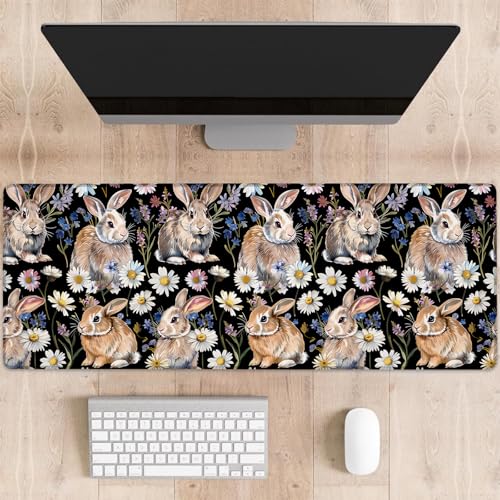 dhakalrlde Gaming-Mauspad mit Blumenhasen-Motiv, niedliche Kaninchen mit Gänseblümchen, große Schreibtischunterlage für Computer, erweiterte Tastatur, Laptop, Mauspad, 80 x 29 cm, rutschfestes dhakalrlde Gaming-Mauspad mit Blumenhasen-Motiv, niedliche Kaninchen mit Gänseblümchen, große Schreibtischunterlage für Computer, erweiterte Tastatur, Laptop, Mauspad, 80 x 29 cm, rutschfestes von dhakalrlde