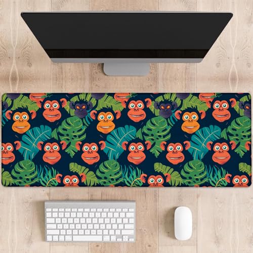 dhakalrlde Gaming-Mauspad mit Dschungelaffe, Cartoon-Affen mit Blättern, große Schreibtischunterlage für Computer, erweiterte Tastatur, Laptop, Mauspads, 80 x 29 cm, rutschfestes Gummi-Mauspad für dhakalrlde Gaming-Mauspad mit Dschungelaffe, Cartoon-Affen mit Blättern, große Schreibtischunterlage für Computer, erweiterte Tastatur, Laptop, Mauspads, 80 x 29 cm, rutschfestes Gummi-Mauspad für von dhakalrlde