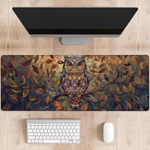 dhakalrlde Gaming-Mauspad mit Herbst-Eule, bunte Eule, sitzend auf Ast, große Schreibtischunterlage für Computer, erweiterte Tastatur, Laptop, Mauspad, 80 x 29 cm, rutschfestes Gummi-Mauspad für dhakalrlde Gaming-Mauspad mit Herbst-Eule, bunte Eule, sitzend auf Ast, große Schreibtischunterlage für Computer, erweiterte Tastatur, Laptop, Mauspad, 80 x 29 cm, rutschfestes Gummi-Mauspad für von dhakalrlde