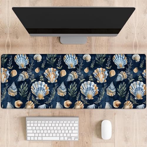 dhakalrlde Gaming-Mauspad mit Muschel-Druck, blaue und goldene Muscheln, große Schreibtischunterlage für Computer, erweiterte Tastatur, Laptop, Mauspads, 80 x 29 cm, rutschfestes Gummi-Mauspad für dhakalrlde Gaming-Mauspad mit Muschel-Druck, blaue und goldene Muscheln, große Schreibtischunterlage für Computer, erweiterte Tastatur, Laptop, Mauspads, 80 x 29 cm, rutschfestes Gummi-Mauspad für von dhakalrlde