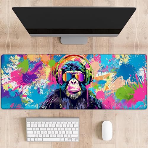 dhakalrlde Gaming-Mauspad mit buntem Affen-Motiv, coole Graffiti-Schimpanse, große Schreibtischunterlage für Computer, erweiterte Tastatur, Laptop, Mauspads, 80 x 29 cm, rutschfestes Gummi-Mauspad für dhakalrlde Gaming-Mauspad mit buntem Affen-Motiv, coole Graffiti-Schimpanse, große Schreibtischunterlage für Computer, erweiterte Tastatur, Laptop, Mauspads, 80 x 29 cm, rutschfestes Gummi-Mauspad für von dhakalrlde