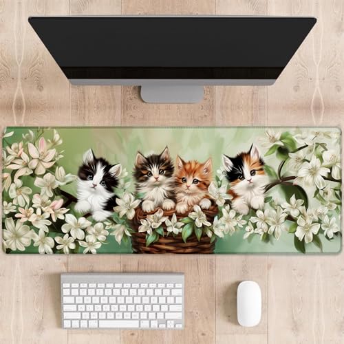 dhakalrlde Gaming-Mauspad mit niedlichem Kätzchen, große lustige Katzen und florale Schreibtischunterlage für Computer, erweiterte Tastatur, Laptop, Mauspad, 80 x 29 cm, rutschfestes Gummi-Mauspad für dhakalrlde Gaming-Mauspad mit niedlichem Kätzchen, große lustige Katzen und florale Schreibtischunterlage für Computer, erweiterte Tastatur, Laptop, Mauspad, 80 x 29 cm, rutschfestes Gummi-Mauspad für von dhakalrlde