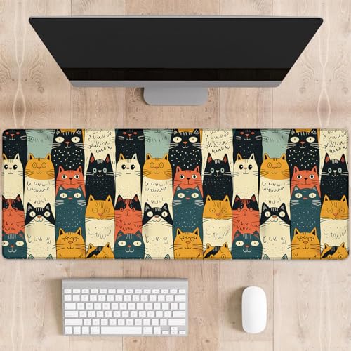 dhakalrlde Gaming-Mauspad mit niedlicher Katze, bezaubernde Retro-Cartoon-Katzen, große Schreibtischunterlage für Computer, erweiterte Kätzchen-Tastatur, Laptop-Mauspads, 80 x 29 cm, rutschfestes dhakalrlde Gaming-Mauspad mit niedlicher Katze, bezaubernde Retro-Cartoon-Katzen, große Schreibtischunterlage für Computer, erweiterte Kätzchen-Tastatur, Laptop-Mauspads, 80 x 29 cm, rutschfestes von dhakalrlde
