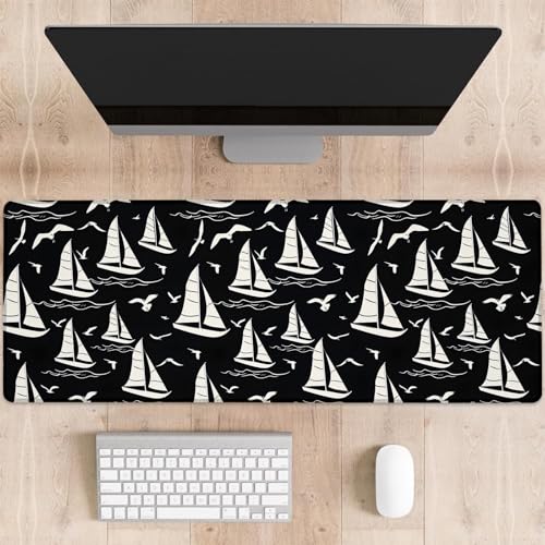 dhakalrlde Klassisches Segelboot-Gaming-Mauspad, Boote, Wellen und Möwen, große Schreibtischunterlage für Computer, erweiterte Tastatur, Laptop, Mauspads, 80 x 29 cm, rutschfestes Gummi-Mauspad für dhakalrlde Klassisches Segelboot-Gaming-Mauspad, Boote, Wellen und Möwen, große Schreibtischunterlage für Computer, erweiterte Tastatur, Laptop, Mauspads, 80 x 29 cm, rutschfestes Gummi-Mauspad für von dhakalrlde