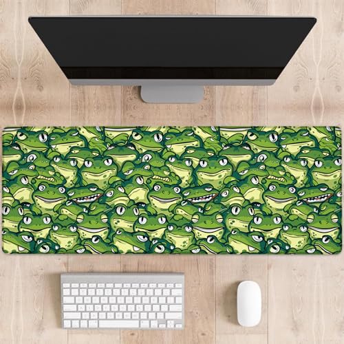dhakalrlde Lustiges Frosch-Gaming-Mauspad, verspielte Cartoon-Grüne Froschgesichter, große Schreibtischunterlage für Computer, erweiterte Tastatur, Laptop, Mauspads, 80 x 29 cm, rutschfestes von dhakalrlde