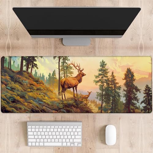 dhakalrlde Majestic Deer Gaming-Mauspad, großer Elch und Rehkitz im Sonnenuntergang Wald, Schreibtischunterlage für Computer, erweiterte Tastatur, Laptop, Mauspads, 80 x 29 cm, rutschfestes dhakalrlde Majestic Deer Gaming-Mauspad, großer Elch und Rehkitz im Sonnenuntergang Wald, Schreibtischunterlage für Computer, erweiterte Tastatur, Laptop, Mauspads, 80 x 29 cm, rutschfestes von dhakalrlde