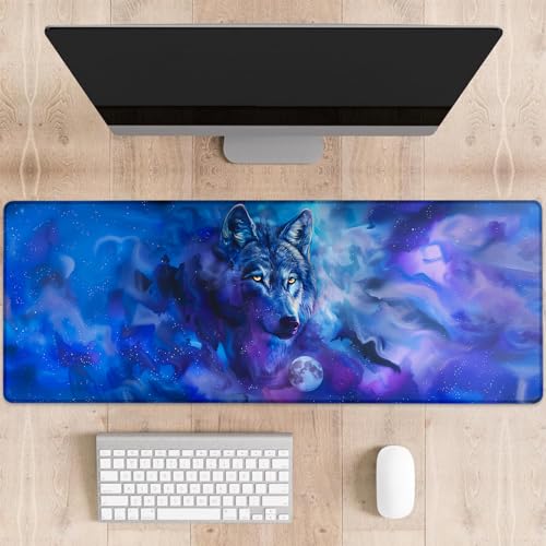 dhakalrlde Mystical Wolf Gaming-Mauspad, blaue Wölfe, verträumte Galaxie-Szene, große Schreibtischunterlage für Computer, erweiterte Tastatur, Laptop, Mauspads, 80 x 29 cm, rutschfestes Gummi-Mauspad dhakalrlde Mystical Wolf Gaming-Mauspad, blaue Wölfe, verträumte Galaxie-Szene, große Schreibtischunterlage für Computer, erweiterte Tastatur, Laptop, Mauspads, 80 x 29 cm, rutschfestes Gummi-Mauspad von dhakalrlde