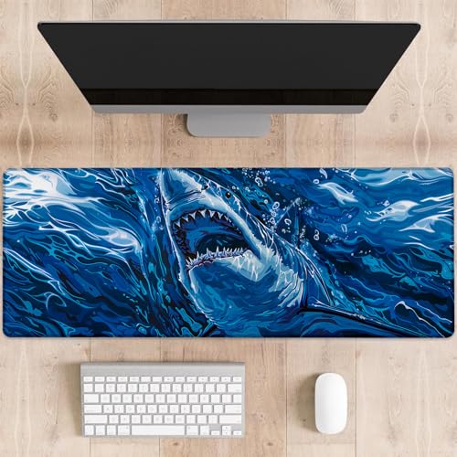 dhakalrlde Shark Attack Gaming-Mauspad, große Schreibtischunterlage für Computer, erweiterte Tastatur, Laptop, Mauspads, 80 x 29 cm, rutschfestes Gummi-Mauspad für Bürodekoration, Geschenke von dhakalrlde