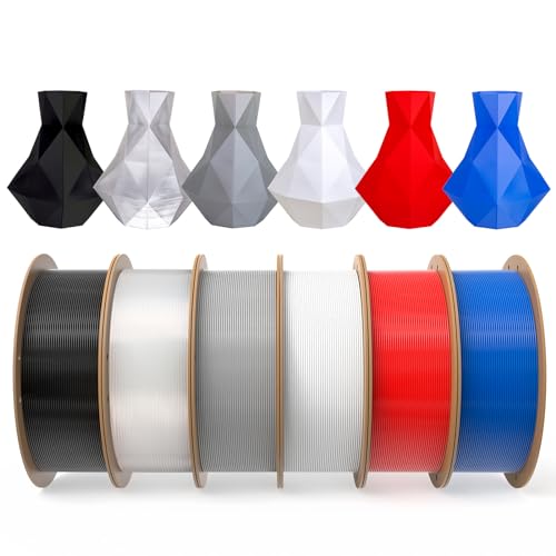 dikale PLA Pro 3D Drucker Filament 1.75mm 6er Pack, sauber gewickelte 1KG Spule von PLA+ Nachfüllungen, kompatibel mit den meisten FDM 3D Druckern, 6 Bündel, Schwarz, Weiß, Grau, Klar, Rot, Blau von dikale