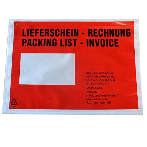 Lieferscheintaschen Rot - C5 - bedruckt mit Lieferschein Rechnung selbstklebend Begleitpapiertaschen Dokumententaschen Rechnungstaschen für Begleitpapiere und Dokumente (2000 Stück C5 Rechnung/Rot) von dimapax