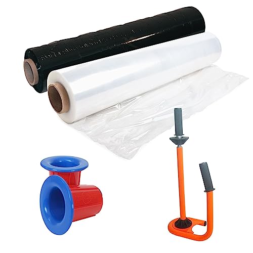 Stretchfolie Wickelfolie Handfolie Stretchfolienrolle, Optional mit Abrollgerät | 20my - 0,5m x 270m (schwarz, 4 Rollen + Handgleithülsen) von dimapax