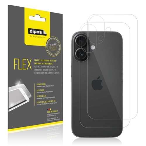 dipos FLEX 2x Schutzfolie klar passend für Apple iPhone 16 Rückseite, 100% Abdeckung, Anti-Shock, Case-Friendly, Full Cover Folie dipos FLEX 2x Schutzfolie klar passend für Apple iPhone 16 Rückseite, 100% Abdeckung, Anti-Shock, Case-Friendly, Full Cover Folie von dipos