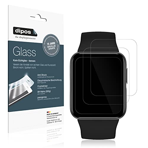 dipos I 2X Displayschutz klar kompatibel mit GRV Smartwatch Schutzfolie 9H Anti-Shock (bewusst Kleiner als das Glas, da Dieses gewölbt ist) von dipos