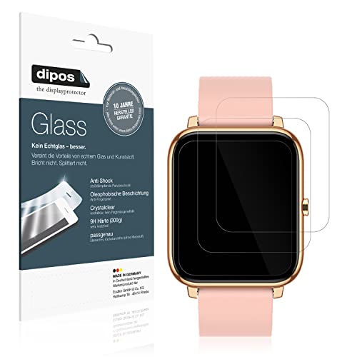 dipos I 2X Displayschutz klar kompatibel mit Kalinco CS201C Smartwatch Schutzfolie 9H Anti-Shock (bewusst Kleiner als das Glas, da Dieses gewölbt ist) von dipos