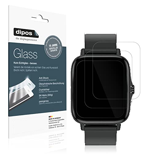 dipos I 2X Displayschutz klar kompatibel mit Kaseemi 1,7 Zoll Smartwatch Schutzfolie 9H Anti-Shock (bewusst Kleiner als das Glas, da Dieses gewölbt ist) von dipos